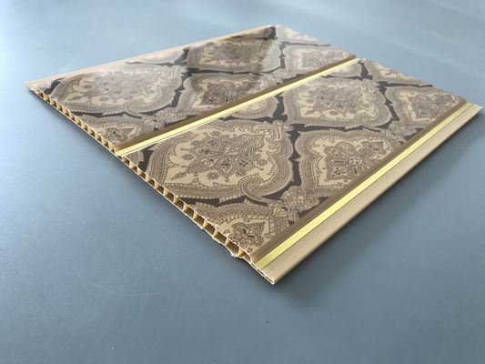 200 × 6mm Printing Golden Line Ceiling PVC Panel Untuk Dekorasi Restoran